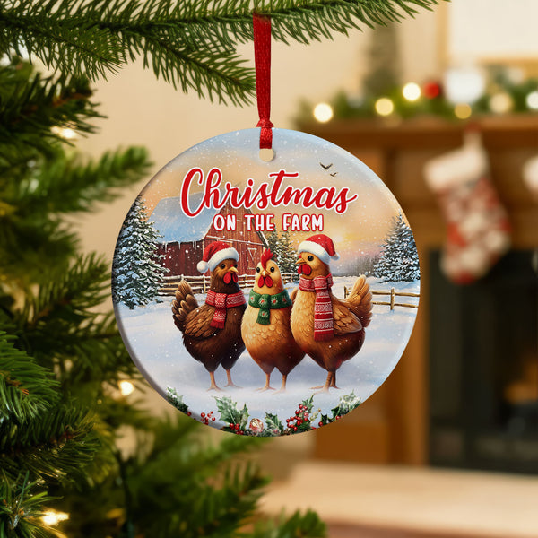 Christmas on the Farm Ornament | Country Hens Farm Red Barn Decor Gift