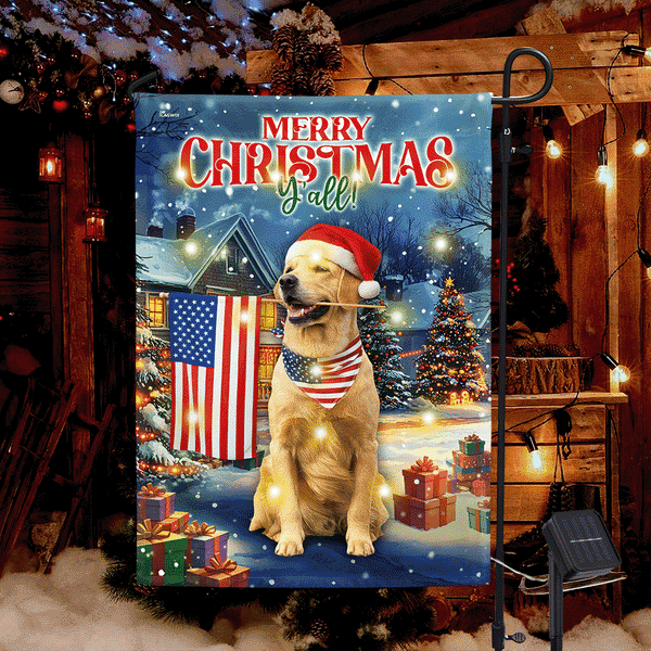 Golden Retriever Christmas Flag | Patriotic American Solar LED Garden Flag