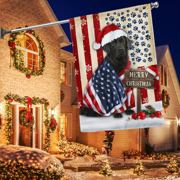 Merry Christmas Flag | Patriotic Black Labrador Retriever American Flag