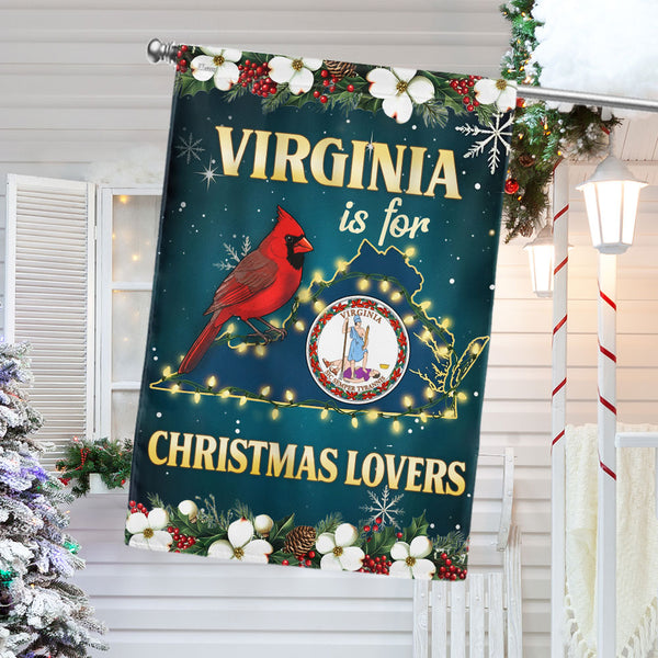 Virginia Is for Christmas Lovers Flag | Cardinal Dogwood Flower Flag