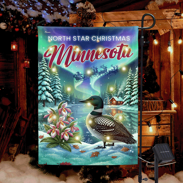 North Star Minnesota Christmas Flag | Loon Lady's Slipper Solar LED Flag
