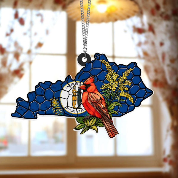 Kentucky Cardinal Suncatcher | Goldenrod Flower Acrylic Hanging Decor