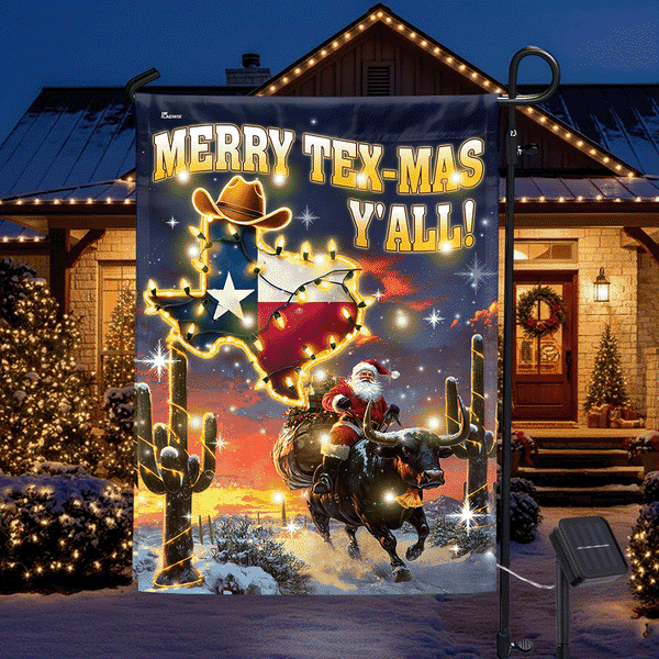 Texas Christmas Flag | Merry Texmas Y'all Solar LED Garden Flag