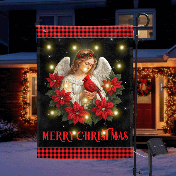 Cardinal Angel Holiday Decor | Merry Christmas Solar LED Garden Flag