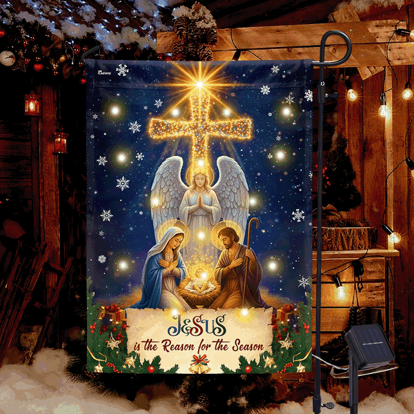 Nativity Christ Christmas Flag | Jesus Is Reason Christmas Solar LED Flag