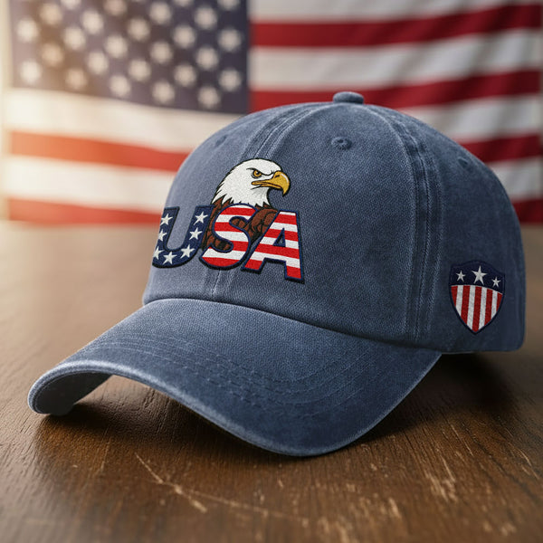 Patriotic 250 Years USA Washed Cap with Embroidered American Shield Flag