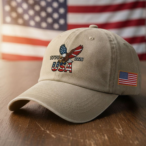 250th Anniversary USA Washed Cap | Patriot Embroidered American Flag
