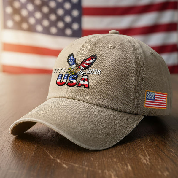 250th Anniversary USA Washed Cap | Patriot Embroidered American Flag