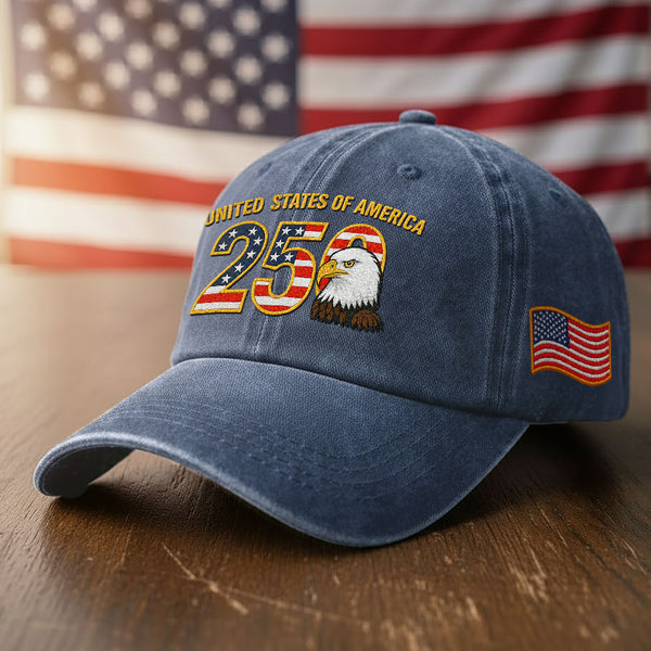 Patriot 250th Anniversary Washed Cap | Embroidered Eagle American Flag