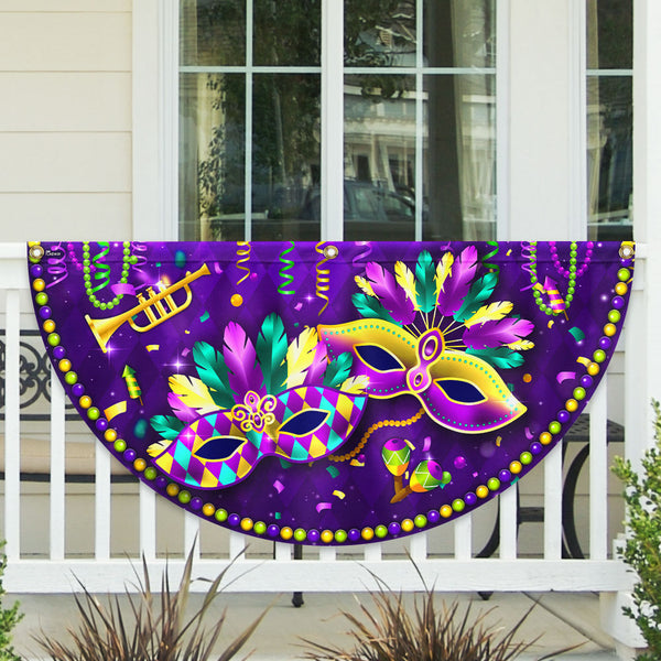 Louisiana Mardi Gras Fan Flag | Masks Beads Fat Tuesday Home Decor