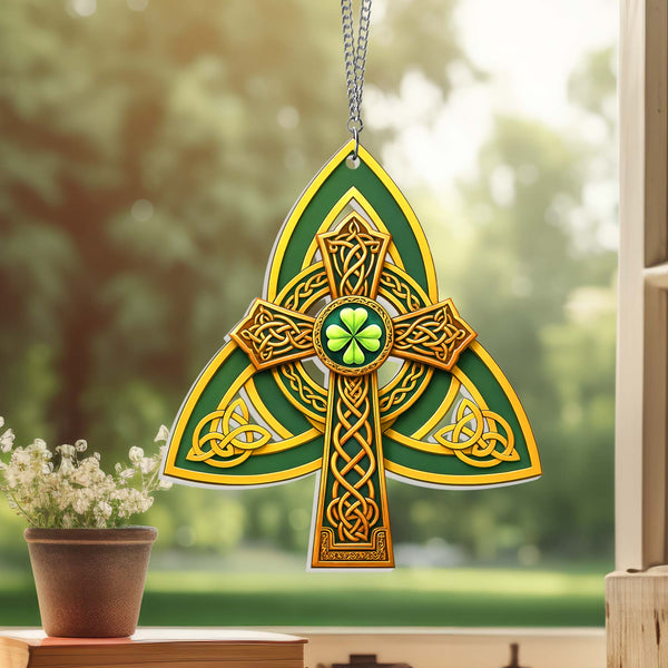 Irish Shamrock Celtic Knot Cross St. Patrick's Day Window Suncatcher