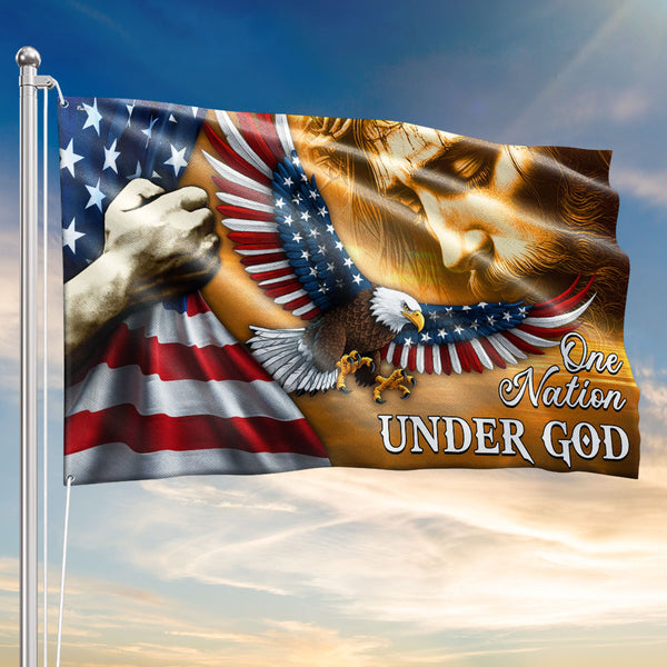 American Eagle Jesus One Nation Under God Christ Patriot Grommet Flag