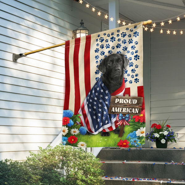 Black Labrador Retriever American Flag, Patriotic Independence Day Flag