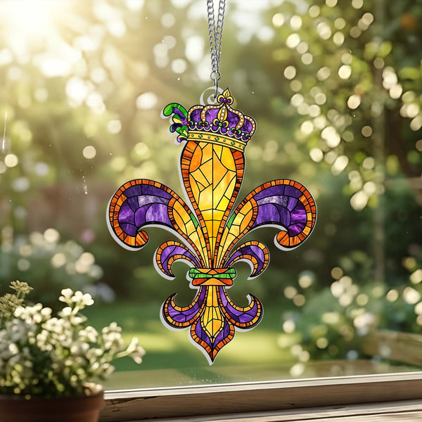 Louisiana Fleur De Lis Suncatcher, Happy Mardi Gras Window Hanging Decor