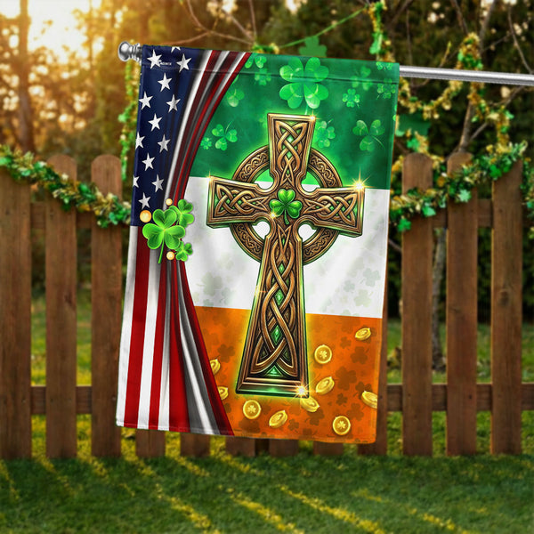 American Irish Celtic Knot Cross Flag, Shamrock St. Patrick’s Day Flag