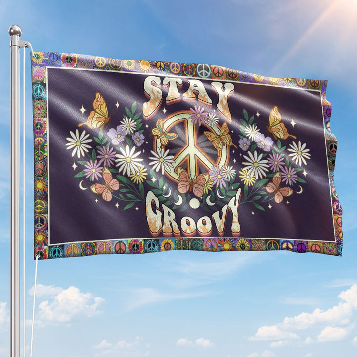 Woodstock Peace Sign Flag, Stay Groovy Hippie Flag – Flagwix