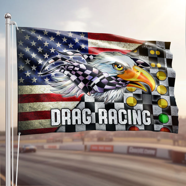 American Patriot Drag Racing Flag with Eagle Checkered Grommet Flag