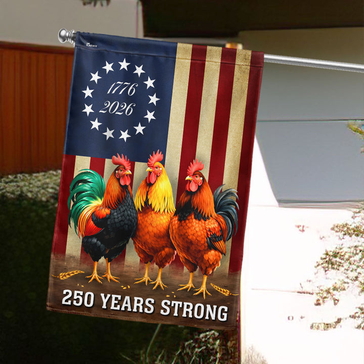 250 Years Strong 1776 2026 Chicken Flag, Patriotic Rooster Farm Decor ...