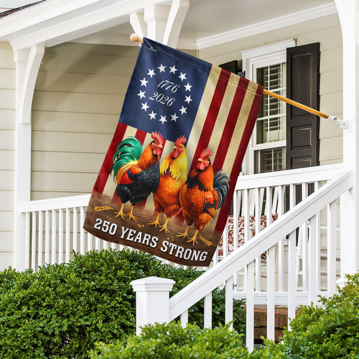 250 Years Strong 1776 2026 Chicken Flag, Patriotic Rooster Farm Decor ...