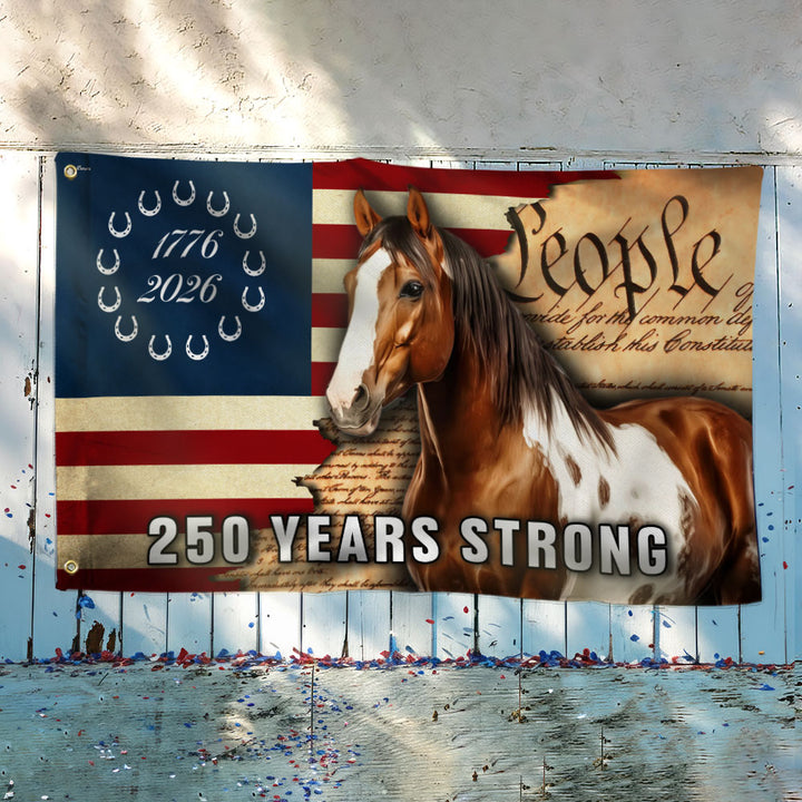 Real Ranch Flag 250 Years Strong American Paint Horse Flag, Patriotic Ranch House Amer ...