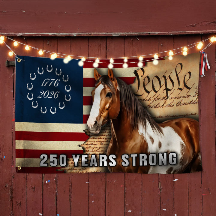 250 Years Strong American Paint Horse Flag, Patriotic Ranch House Amer ...