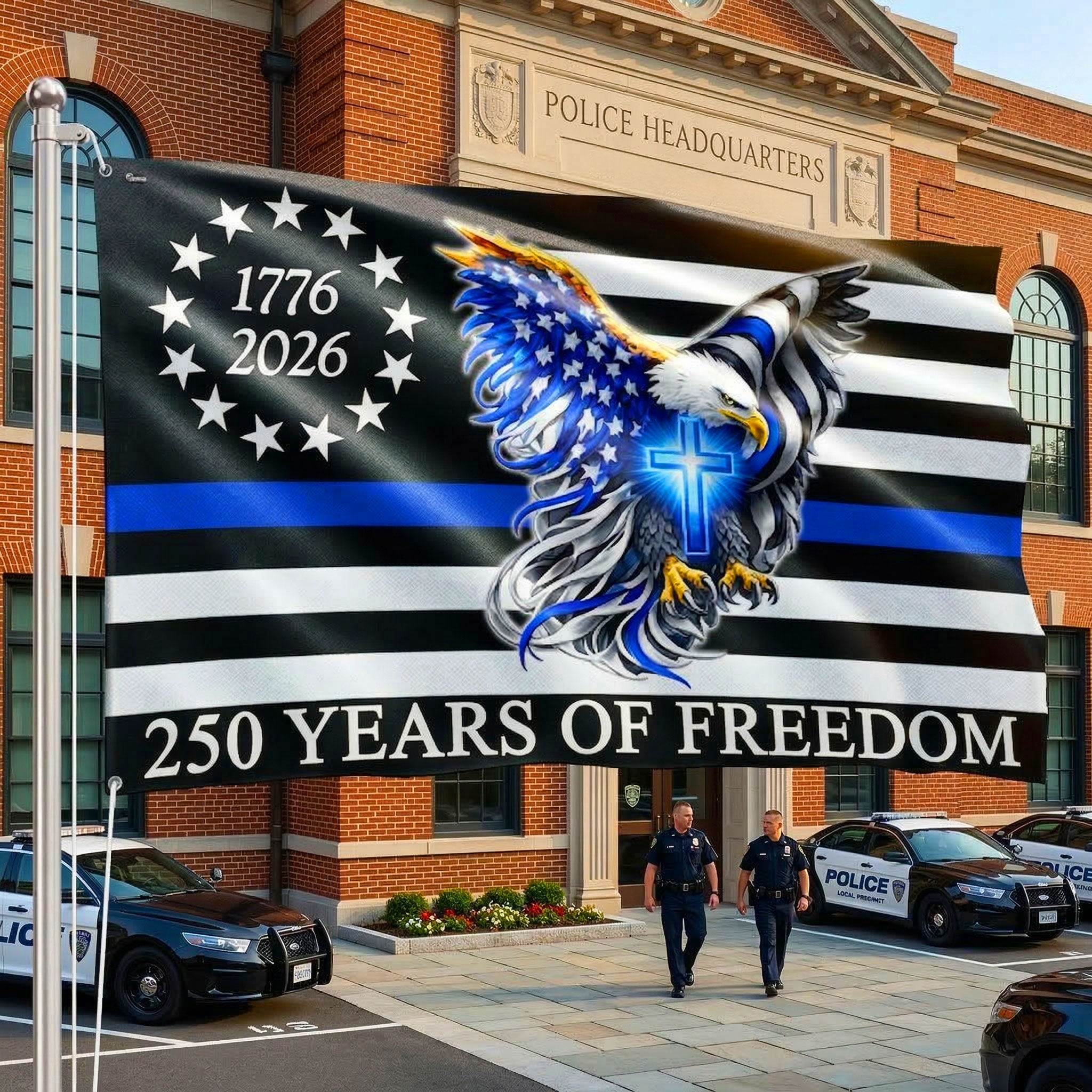 The Thin Blue Line Police Law Enforcement American Grommet Flag for 25 ...