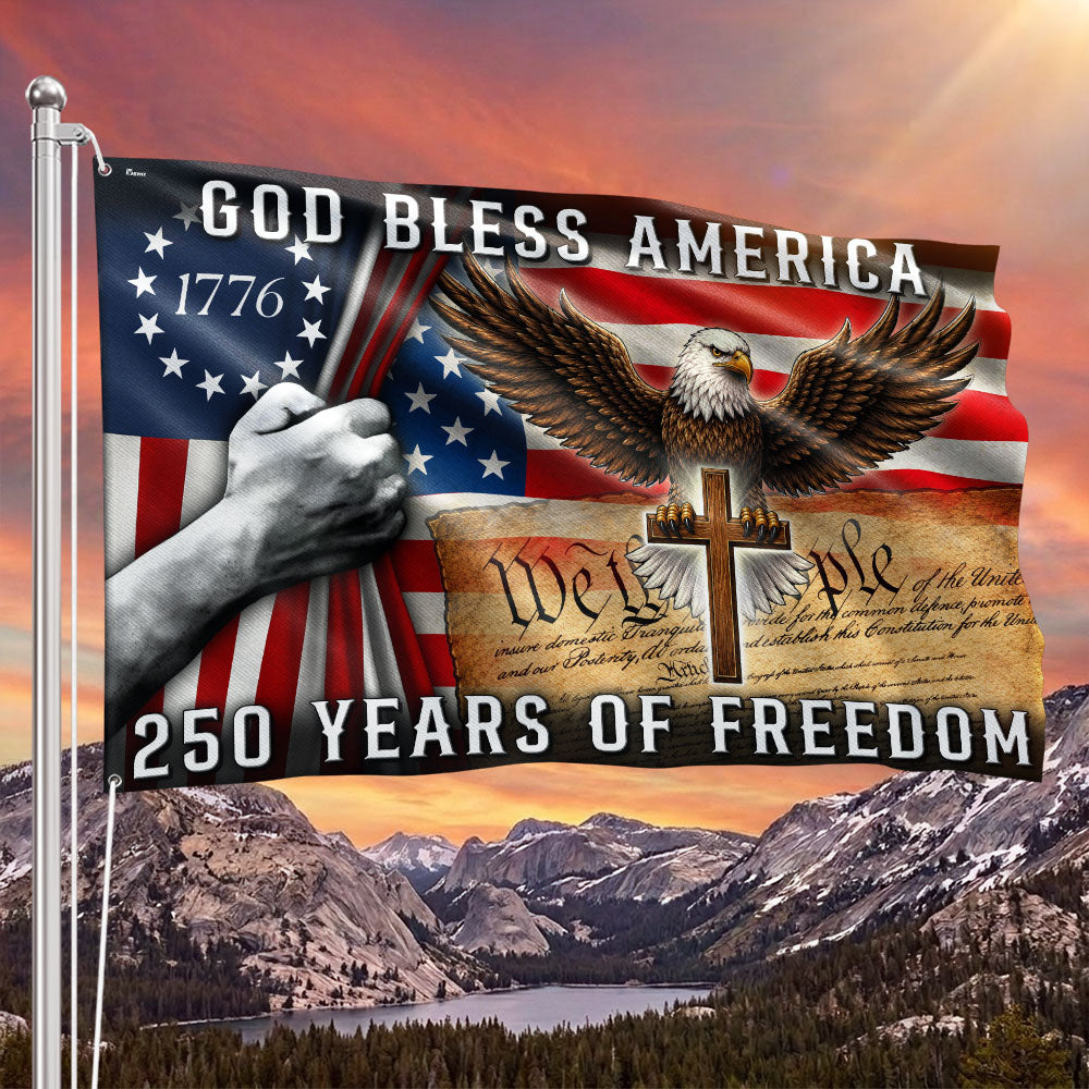 God Bless America Patriotic Grommet Flag for 250 Years of Freedom