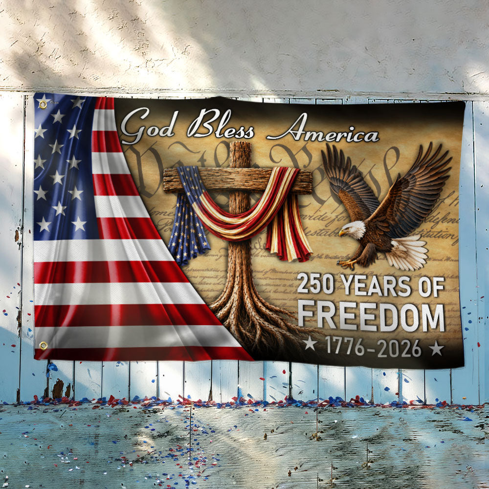 God Bless America Patriotic Grommet Flag for 250 Years of Freedom