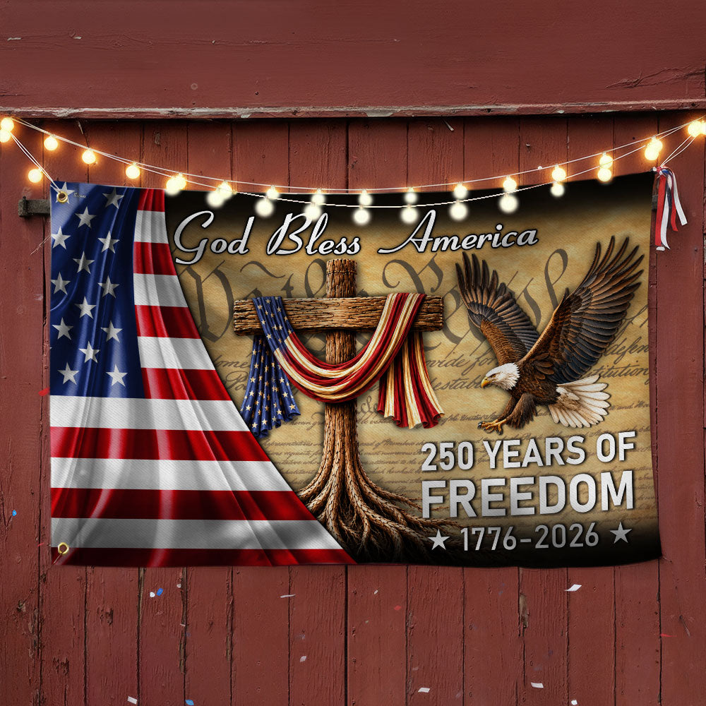 God Bless America Patriotic Grommet Flag for 250 Years of Freedom