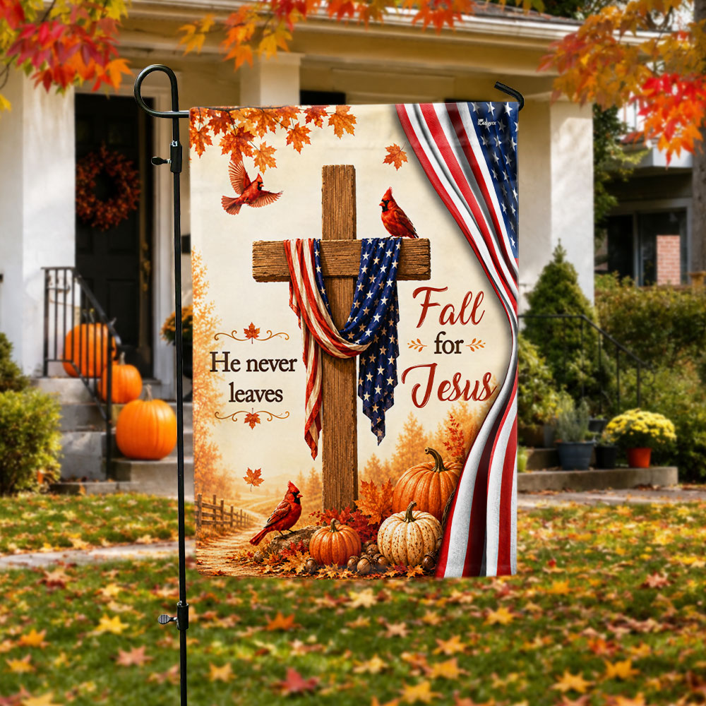 Fall for Jesus Cross Cardinal Christian garden flag | Flagwix
