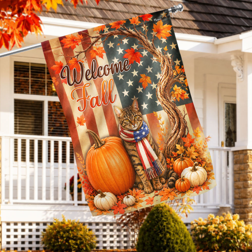 Welcome Fall Patriotic Cat American garden flag | Flagwix