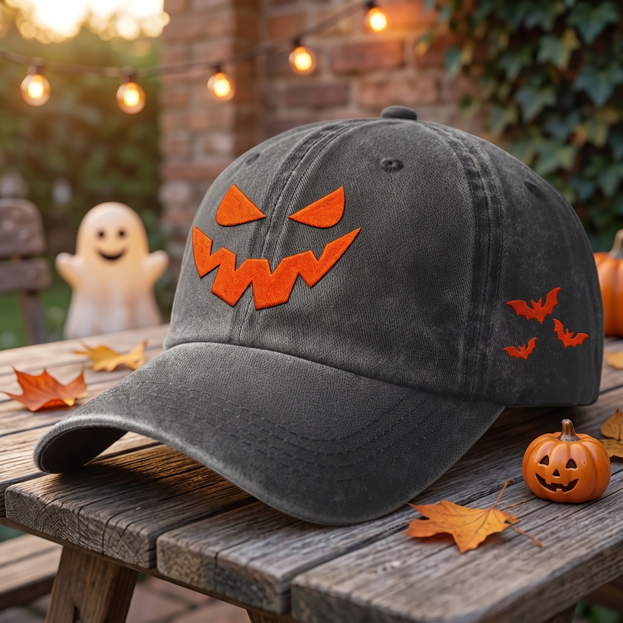 HELLOWEEN /キャップ Embroidered Halloween Hat Jack O Lantern Scary Pumpkin Face