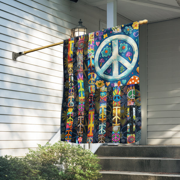 American Flag - Peace Sign Hippie Flag with Psychedelic Floral Design for Indoor Outdoor Decor