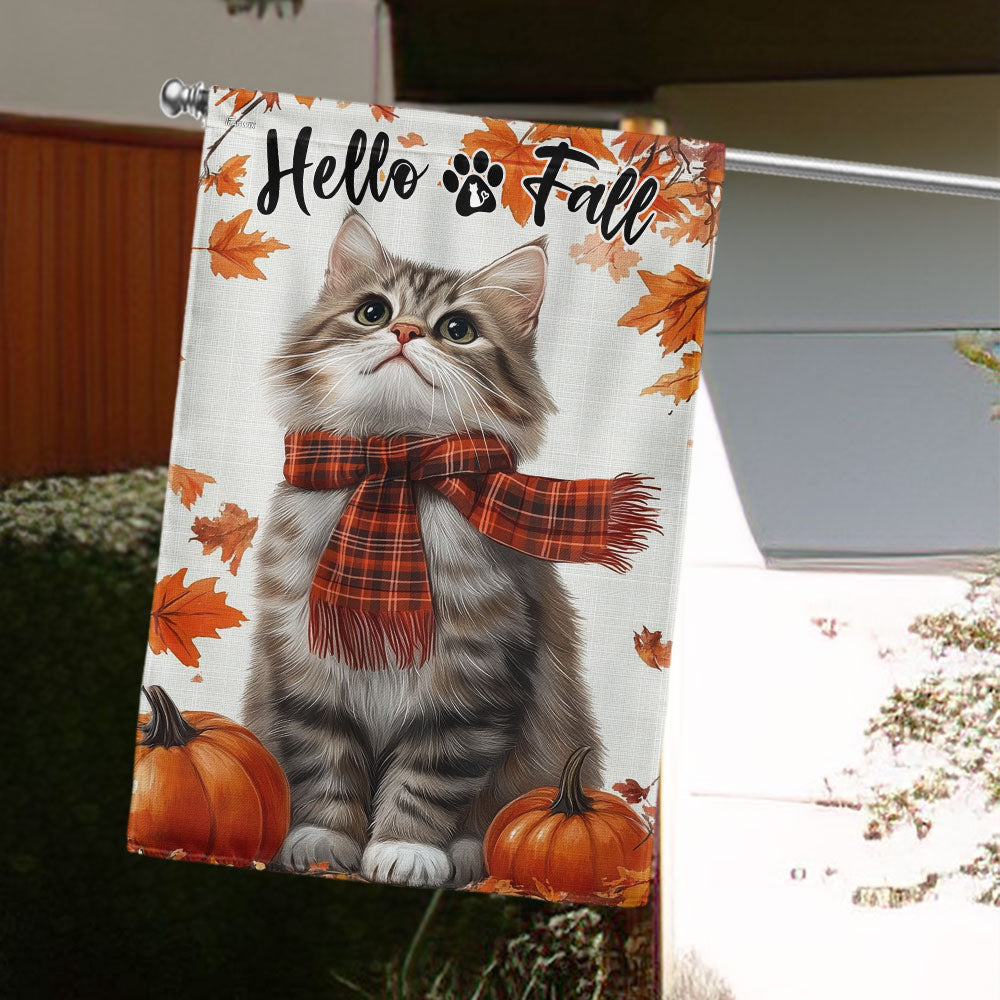 Hello Fall Cat Flag - Cute Thanksgiving Cat Garden Flag for Fall Outdo ...