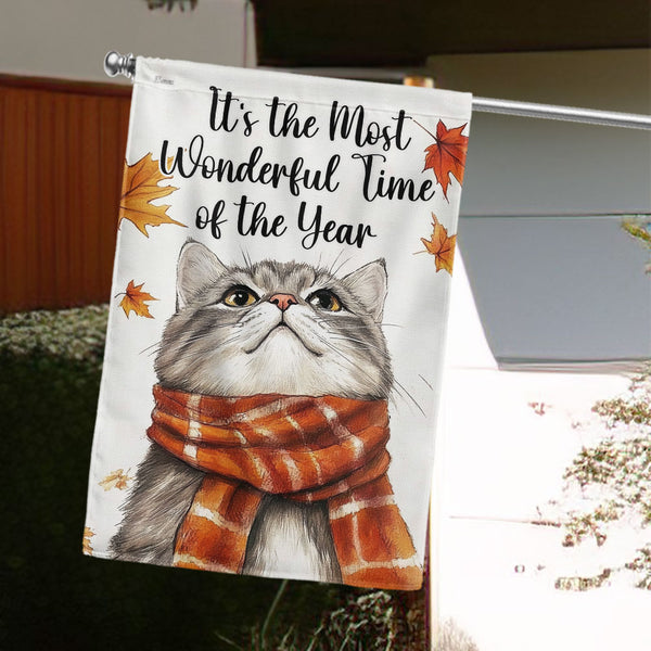 Fall Cat Flag for Garden - Thanksgiving Porch Double Sided Canvas Flag