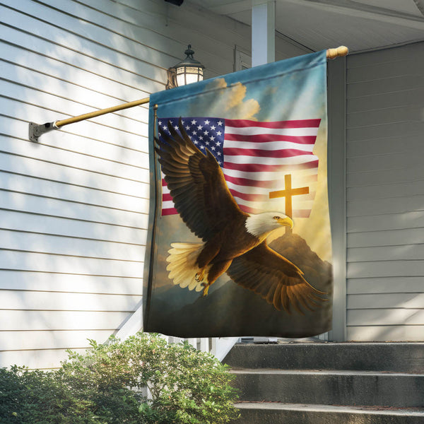 American Flag - Christian Patriotic Garden Flag with Bald Eagle for Outdoor Decor