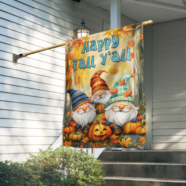 Happy Fall Y’all Gnome Flag – Autumn Pumpkin Garden Canvas Flag for Home Decor