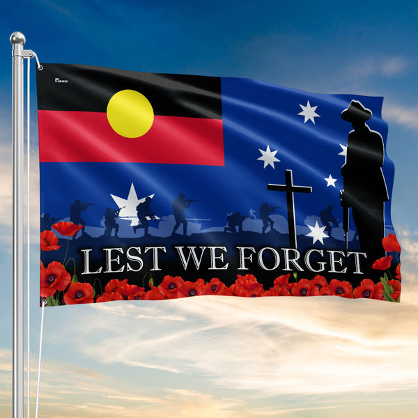 Lest We Forget Flag – Australia Aboriginal ANZAC Day Remembrance Flag
