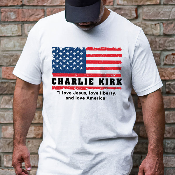 Charlie Kirk American Flag T-Shirt - Patriotic Christian Tee