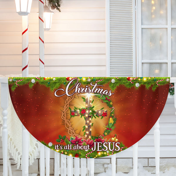 Christmas  It's All About Jesus Christian Cross Non-Pleated Fan Flag MLN4100FL