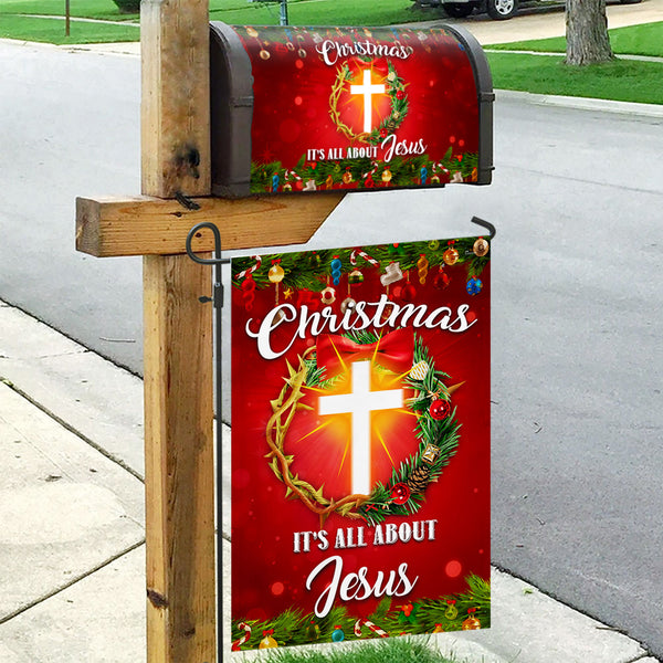 Christmas It's All About Jesus Garden Flag &amp; Mailbox Cover TQN763MF