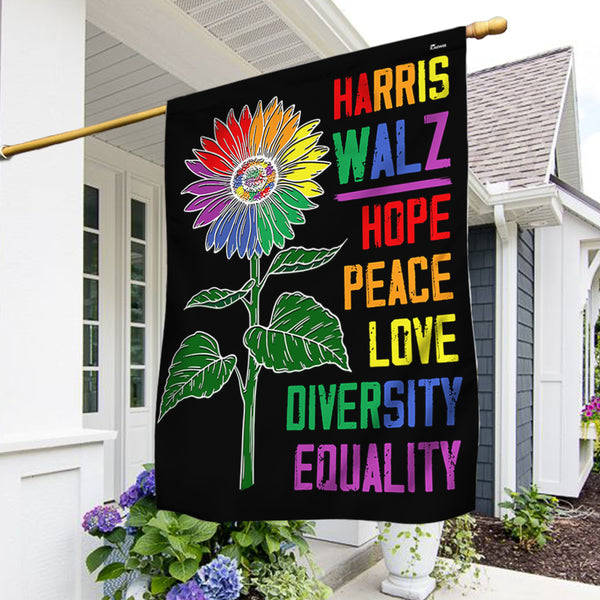 Harris Walz 2024 Hope Peace Love Diversity Equality Flag