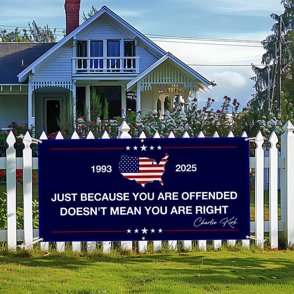 Charlie Kirk Quote Fence Banner - Patriotic Memorial Sign with USA Flag
