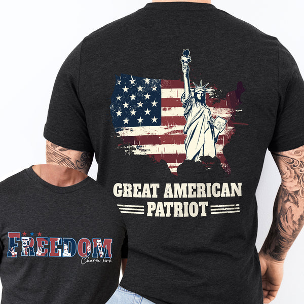 Charlie Kirk Great American Patriot T-Shirt with Statue of Liberty
