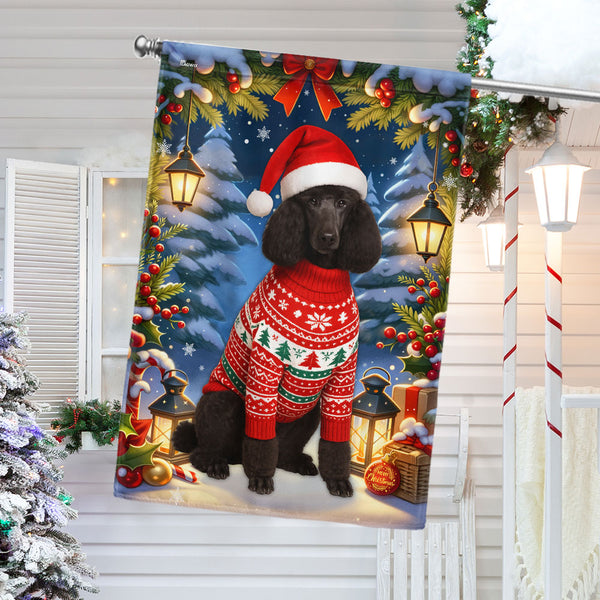 Black Poodle Christmas Garden Flag for Festive Winter Decorations