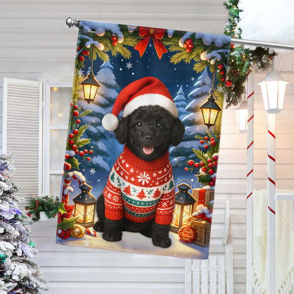 Black Poodle Christmas Flag for Winter Holiday Decorations