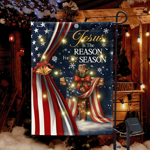 Jesus Is The Reason for the Season American Solar LED Garden Flag