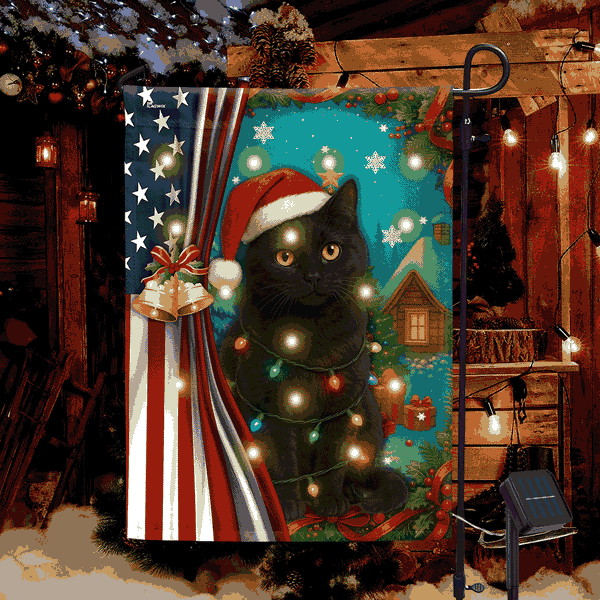 Black Cat Bombay Christmas Solar LED Garden Flag for Cat Lovers