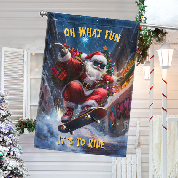 Cool Santa Christmas Flag | Skateboarding Santa Flag for Holiday Decor