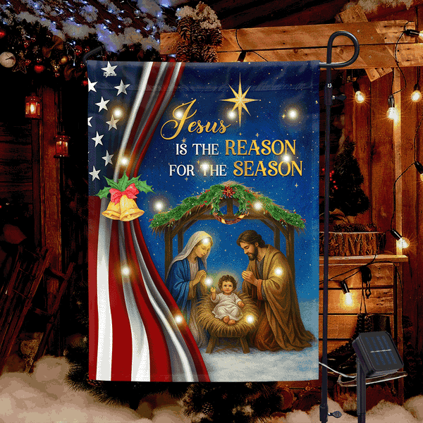 Jesus Christmas Flag | Jesus Is The Reason For The Season Solar Led Flag
